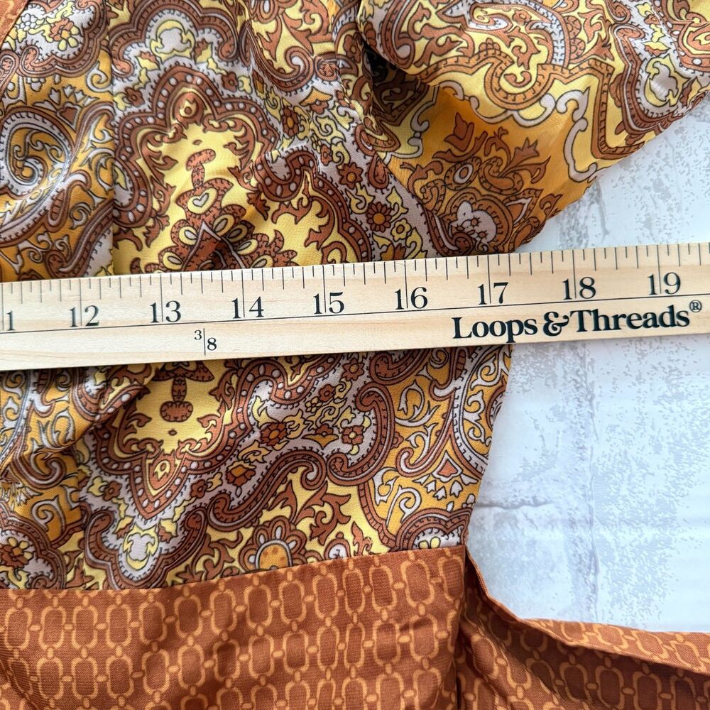 NY&Co Brown Damask Belted Dress Retro Style 3/4 Sleeves V-Neck Chic Sz S - Picture 5 of 12